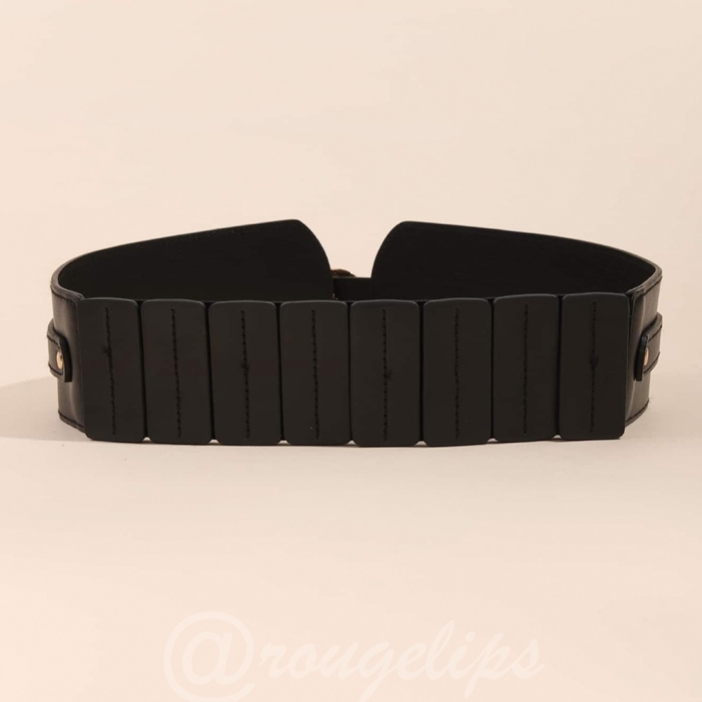 PU Wide Black Belt Gold Tone Buckle - Picture 3 of 7